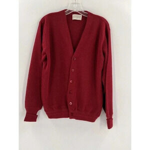 1980s Jefflon Lord Jeff 100% Dupont Orlon Acryclic USA Made Red Sweater Cardigan